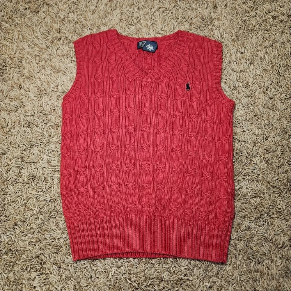 Ralph Lauren Polo Red Cable Knit Sweater Vest Size 6 Kids EUC Preppy Holidays